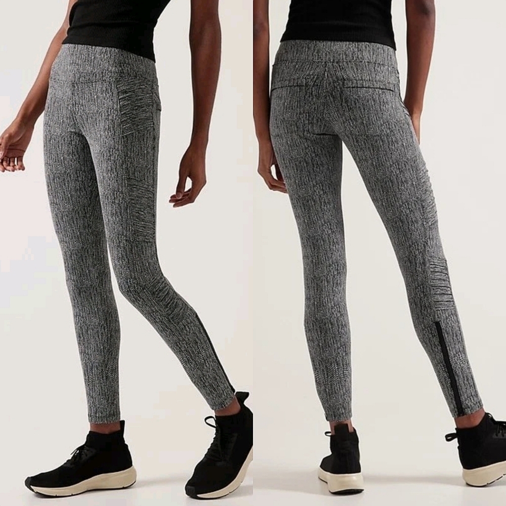 Athleta Delancey Moto High Rise Tight in Textured Black & White